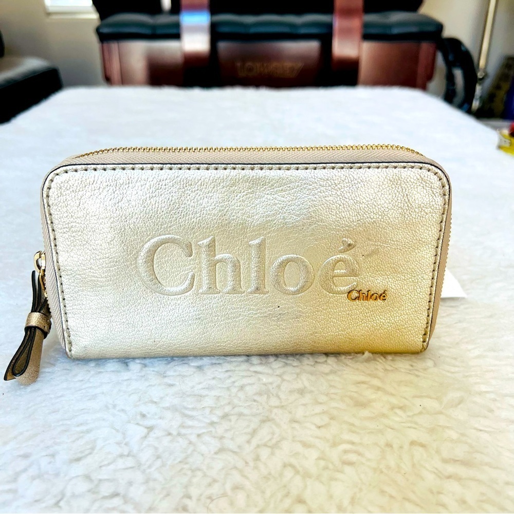 Chloe Gold Metallic Leather zip Around Long Wallet w/ dust bag